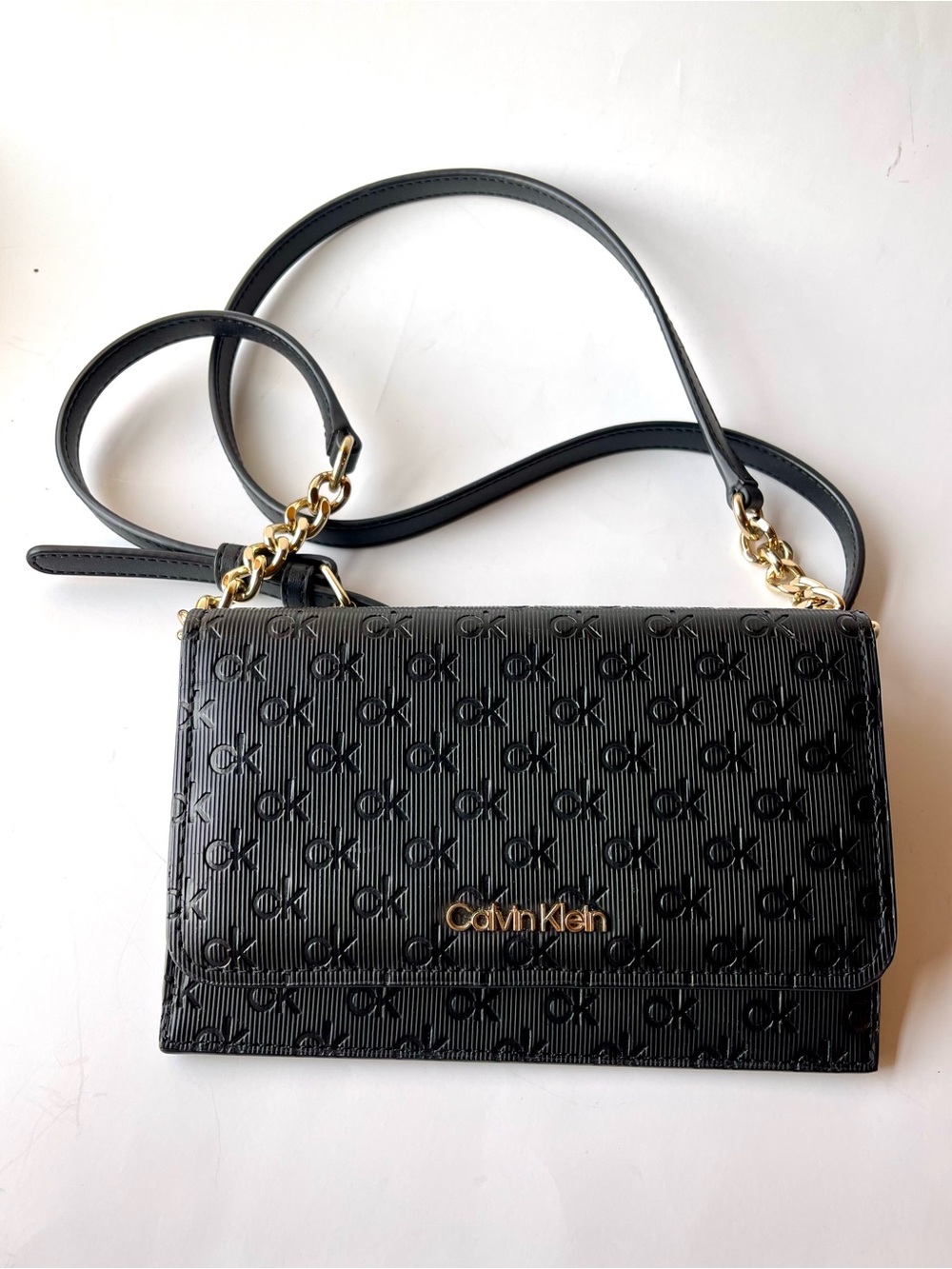 Calvin Klein Black Embossed Mini Wallet Crossbody